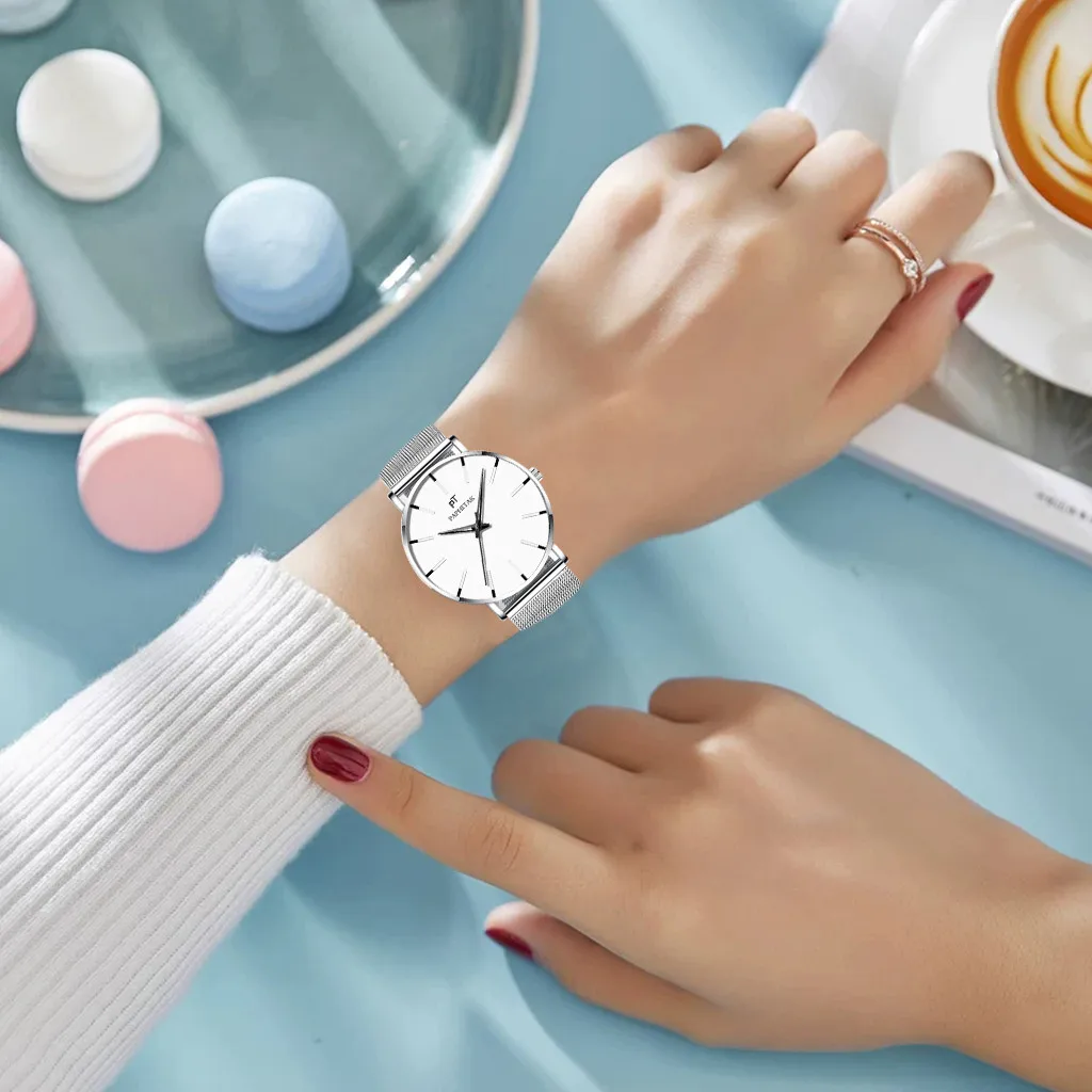 Ladies Watches Fashion Silver Stainless Steel Mesh Watch Simple Business Quartz Zegarek Damski Female Dress Watch Gift Clock#29