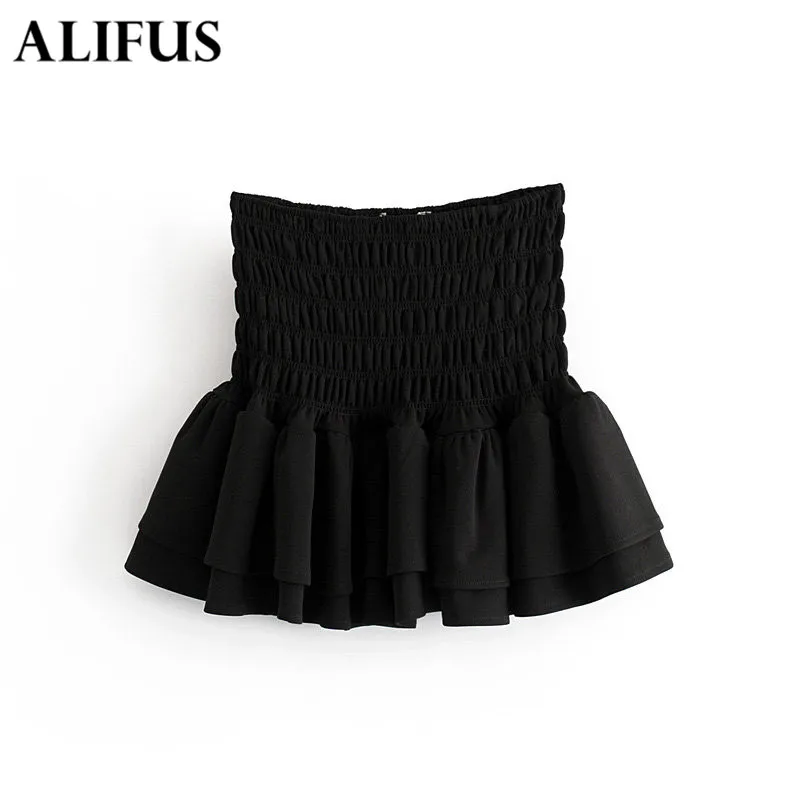 

Fashion Za women A-line skirts fashion basic faldas mujer elastic waist pleated female casual summer black mini skirt