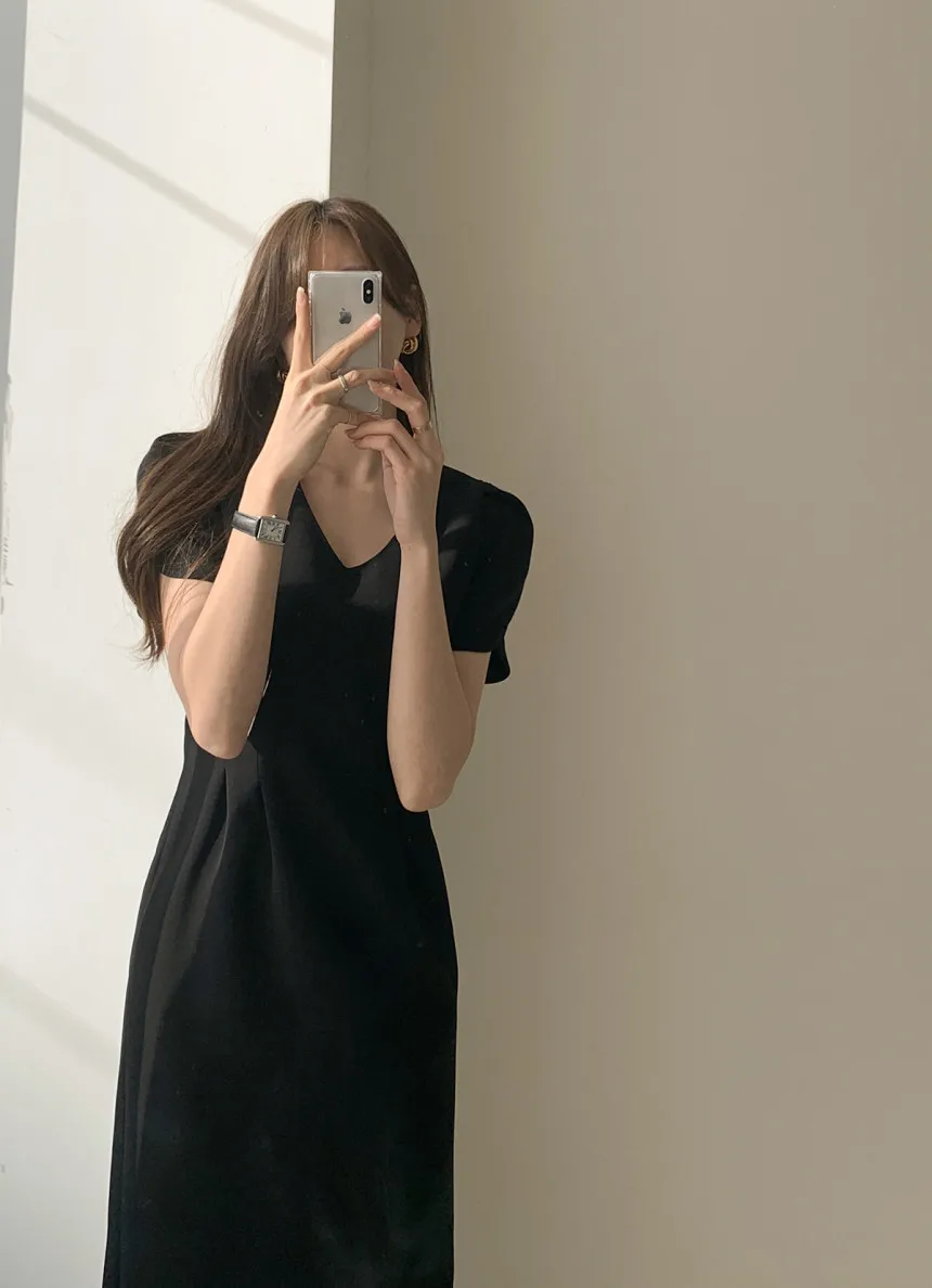Woherb Korean Chic Women Dress Short Sleeve Casual V-Neck Elegant Office Lady Dresses 2020 New Slim Waist Robe Vestidos Mujer