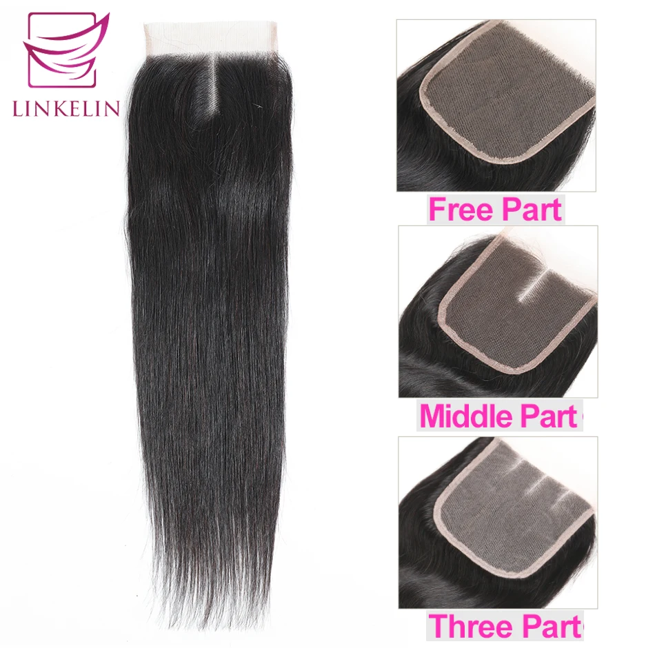 

LINKELIN HAIR Peruvian Straight Hair Closure Middle/Free/Three Part Lace Closure Hand Tied Remy Human Hair Extensions