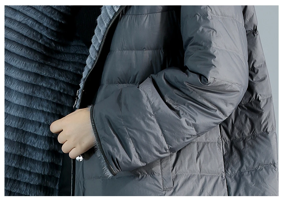 HDHOHR Для женщин из натурального меха норки, пальто с наполнителем из пуха с возможностью носить на обе стороны натурального меха норки куртки зима теплый в полоску длинное меховое пальто