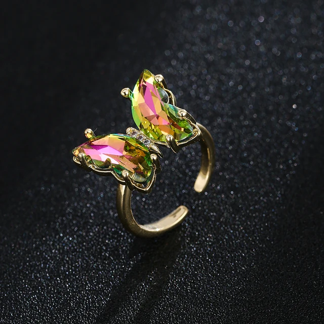 AMC Cute Butterfly Open Rings For Women Colorful Butterfly Adjustable Boho Animal Cuff Ring Jewelry Gifts For Women Kids Girls yellow MULTI-ring