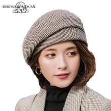 Hats Beret-Hat Vintage Women Retro Autumn Plaid for Artist Ladies French Winter