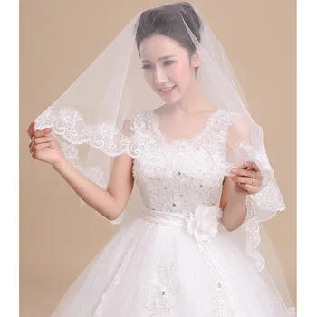 

2020 New About 1.5 Meters One-layer Lace Edge Simple Wedding Veil Shoulder Length Veil Bridal Veil White Veil Velos De Novia