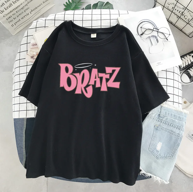 Summer gothic female T-shirt aesthetic Bratz letter t shirt women casual Black tops fashion short sleeve t-shirt women clothing