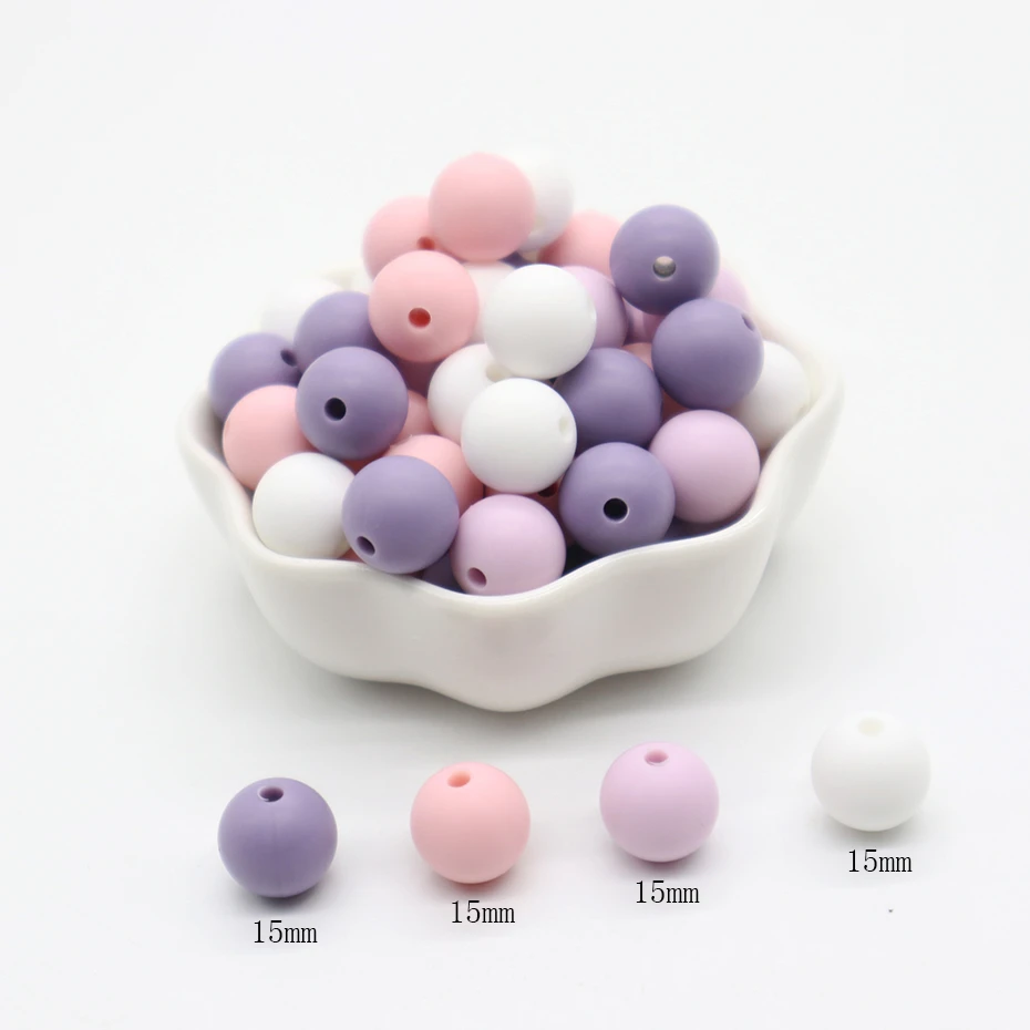15mm 40pc 02 15 мм 40 шт Круглые Силиконовые бусы DIY для сосок, зажим, аксессуары, ювелирные изделия для прорезывания зубов, Детские Прорезыватели, детские подарки, детские товары - Цвет: 15mm 40pc 02