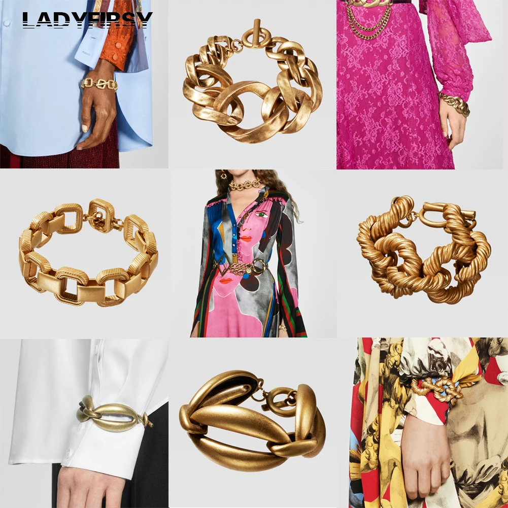 Ladyfirsy новейшие металлические браслеты золотого цвета для женщин Double Eleven ZA Ограниченная серия Роскошный элегантный панк браслет ювелирные изделия