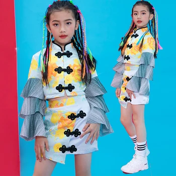 

Girls Jazz Dance Costumes Children'S Chinese Style Street Dance Set Drums Costumes Kids Hip Hop Competition Clothing Tide DL4643