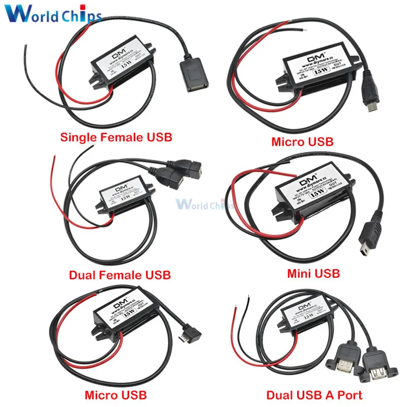 12 В до 5 В 3 А 15 Вт DC-DC понижающий преобразователь модуль питания для автомобиля Мужской Женский USB адаптер мини USB Micro USB адаптер