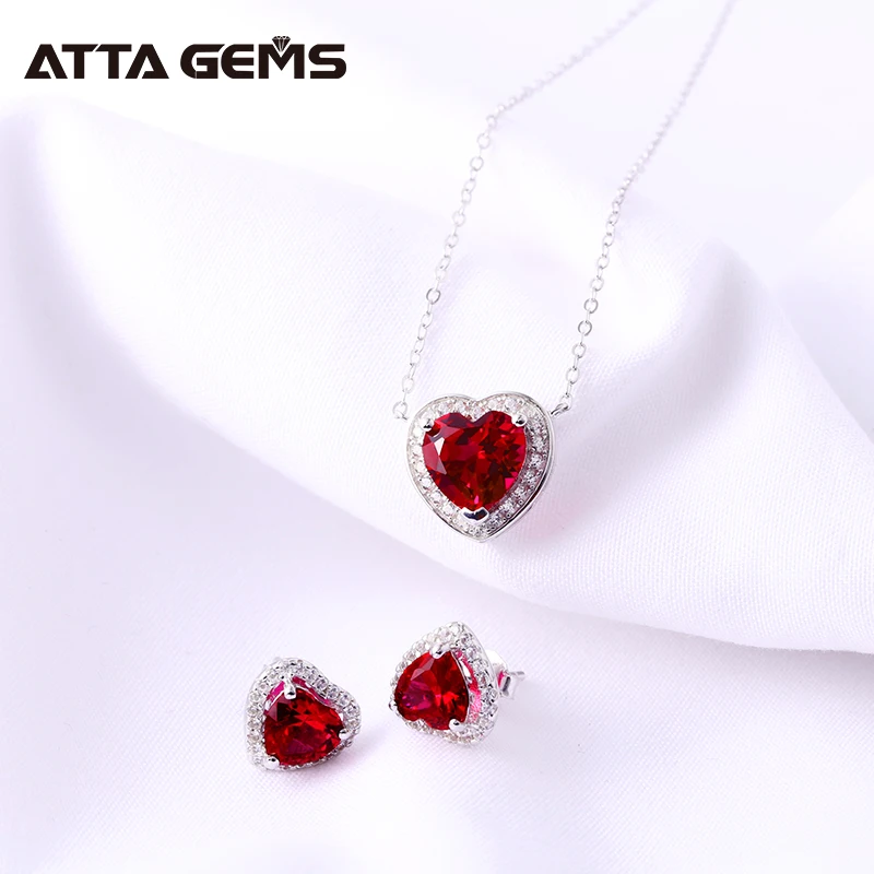 Набор ювелирных изделий из стерлингового серебра рубин в форме сердца, создан рубиновый романтический стиль, прекрасный дизайн для девочек, подарки для влюбленных