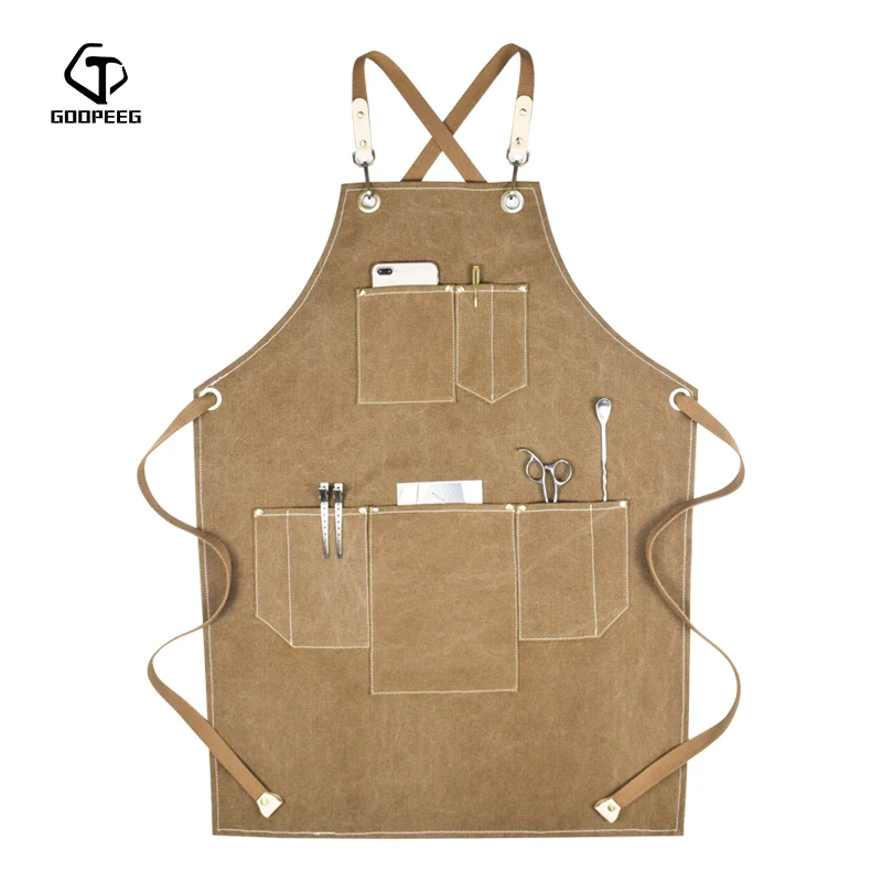 GOOPEEG painting canvas apron art students special baking nail salon barber men and women coffee shop denim overalls custom LOGO
