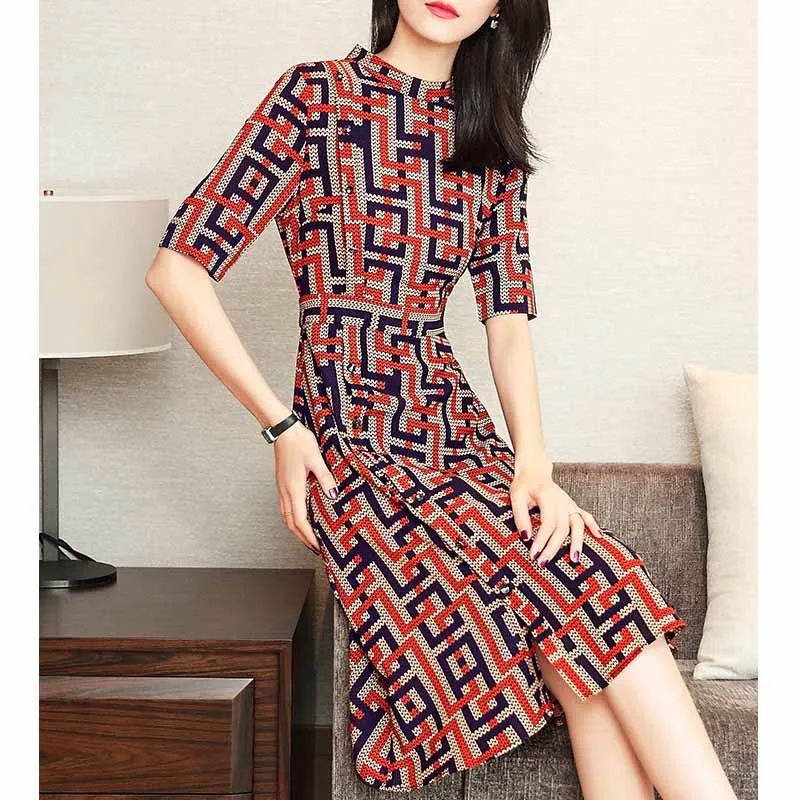 

Ozhouzhan Retro Dress Women's 2019 Spring And Summer New Style High-End Geometry Printed Elegant High-waisted A- line Skirt Hot