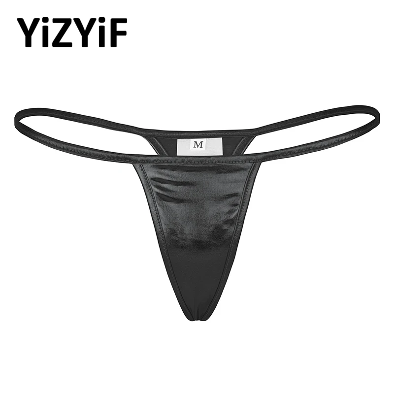 Женские трусики нижнее белье бикини Wetlook блестящий металлик искусственная кожа