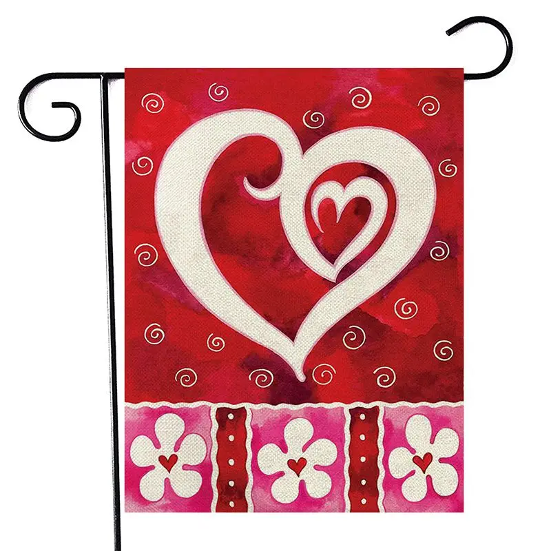 Happy Valentine's Day Linen Garden Flag Decorative Hanging Banner Indoor Outdoor Garden Yard Decoration - Цвет: 6