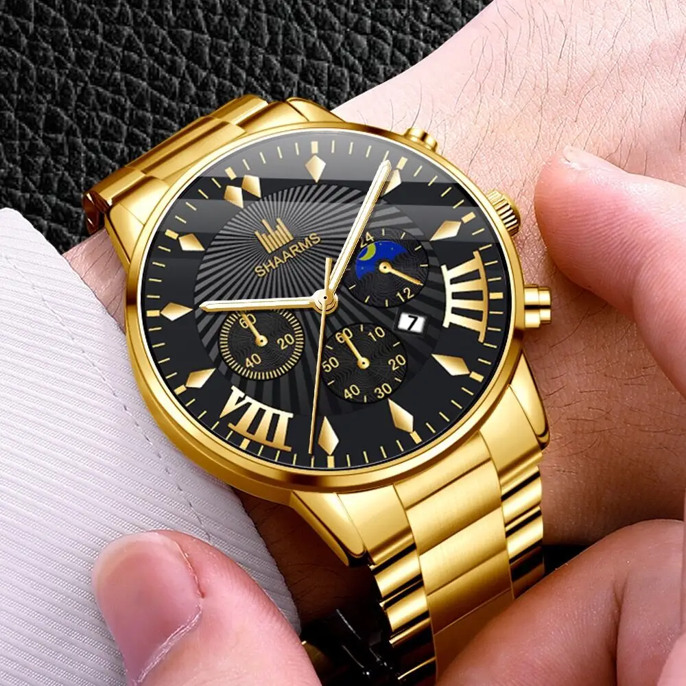 Orologio Uomo Mens Golden Watches Calendar Watch Fashion Business Watch  Stainless Steel Casual Quartz Watch Relogio Masculino|Quartz Watches| -  AliExpress