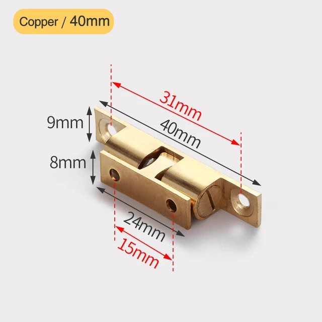 NAIERDI 2PCS Pure Copper Adjustable Cabinet Catches Double Ball Cabinet Closet Latch Clip Door Catches Furniture Fittings Copper 40mm
