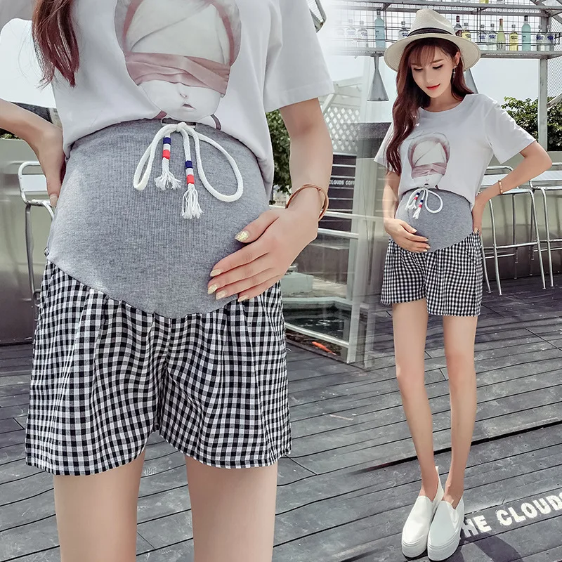 

2019 Summer Shorts for Pregnant Women Plaid Drawstring Casual Pregnant Women Pants Anti-Exposure Shorts Leggings