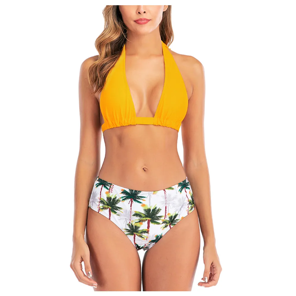 

Halter sexy girl swimsuit Bikinis Women Bandage Bikini Set Push-Up Brazilian Print Swimwear Hight Waist Bandage Bikini Monokini