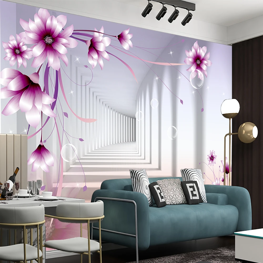花の3d壁紙 ロマンチックな花の部屋の拡張 リビングルーム 家の装飾 壁画 花のモチーフ 壁紙 Aliexpress