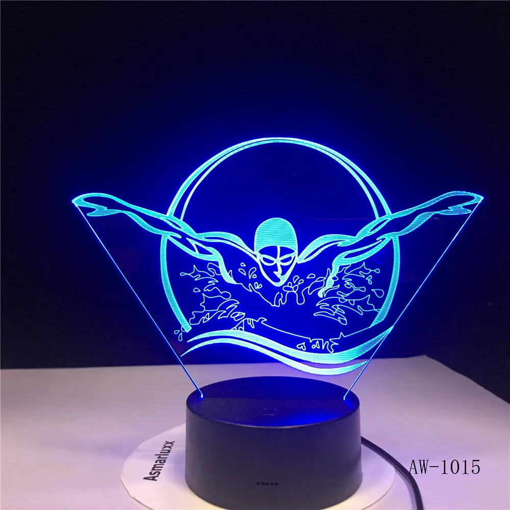 Крутой плавательный человек 3D светодиодный ночник, для дома свет 7 цветов Сменное сенсорное управление USB настольная лампа подарок для Friends1015