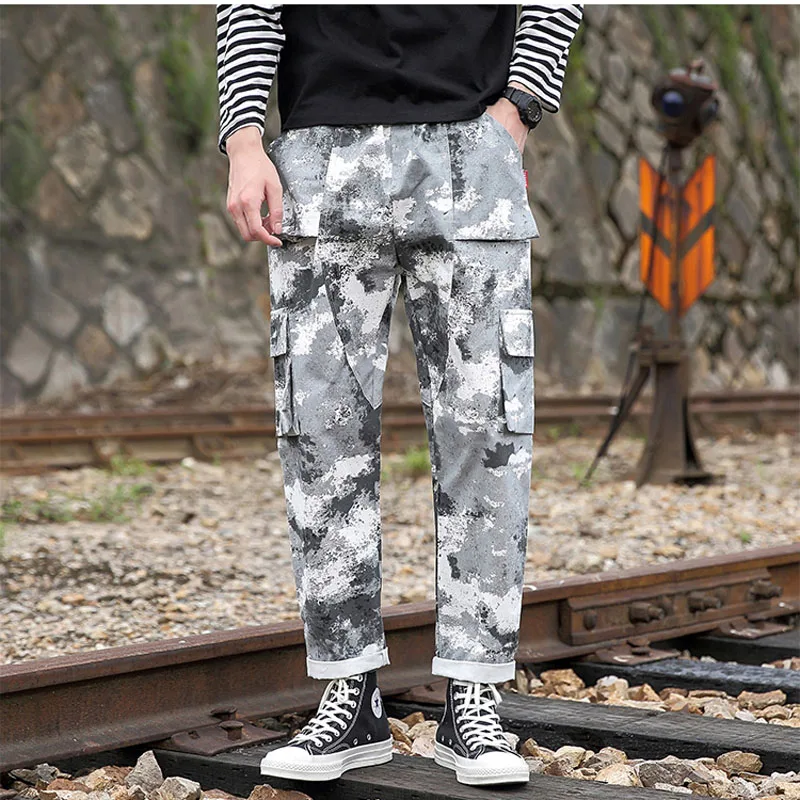 Oversized большие мужские камуфляжные брюки карго осенние мульти-карманы Молодежные мужские брюки для улицы повседневные брюки Pantalones Hombre