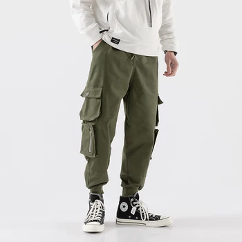 

Autumn Cargo Pants Men Army Green Black Elastic Waist Mens Harem Joggers With Many Pockets Sports Man Trousers