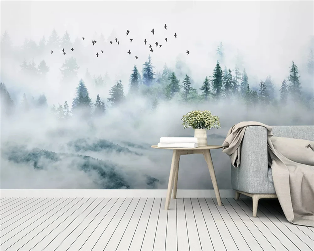 Beibehang Индивидуальные китайские облака сосновый лес птица современный минималистский задний план обои домашний декор папье peint