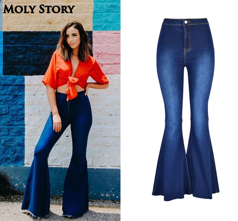 Винтажные джинсы с колокольчиком, супер вспышка, темно-синие джинсы с высокой талией, женские джинсы размера плюс 5XL, хиппи, широкие джинсы, женские штаны