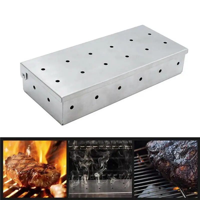 1pc Creative Multifunction Smoker Box Stainless Steel Wood Chip Smoking