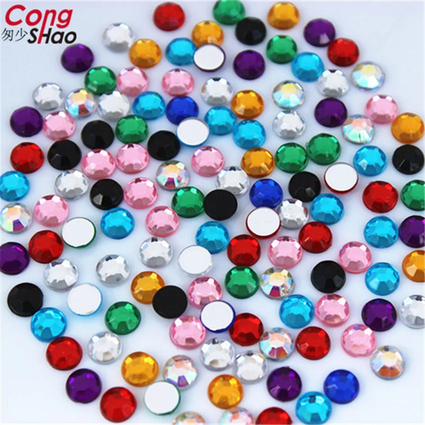 Cong Shao 100pcs 10mm Colorful Round Stones And Crystals Flatback Acrylic  Rhinestone Trim Scrapbook Wedding Dress Button ZZ70