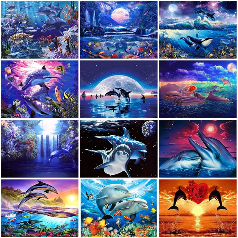 5D Diamond Painting Dolphin Full Square Round Embroidery Animals Pictures Of Rhinestones Mosaic Cross Stitch Home Decor | Дом и сад