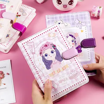 

Cute Girl 128 Sheets B6 Notebook Diary Colorful Inner Page Travelers Journal PU Cover Notepad for Handbook Office Daily Planner