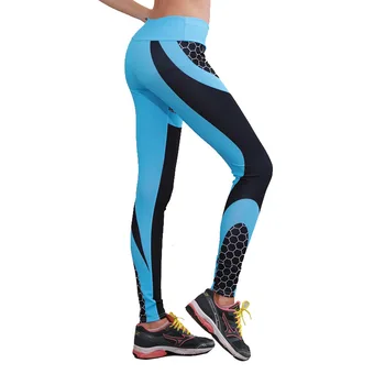 

Geometric Print Patchwork High Waist Leggings Women Push Up Gym Workout Leggings High Elasticity Slim Sky Blue Fitness Leggings