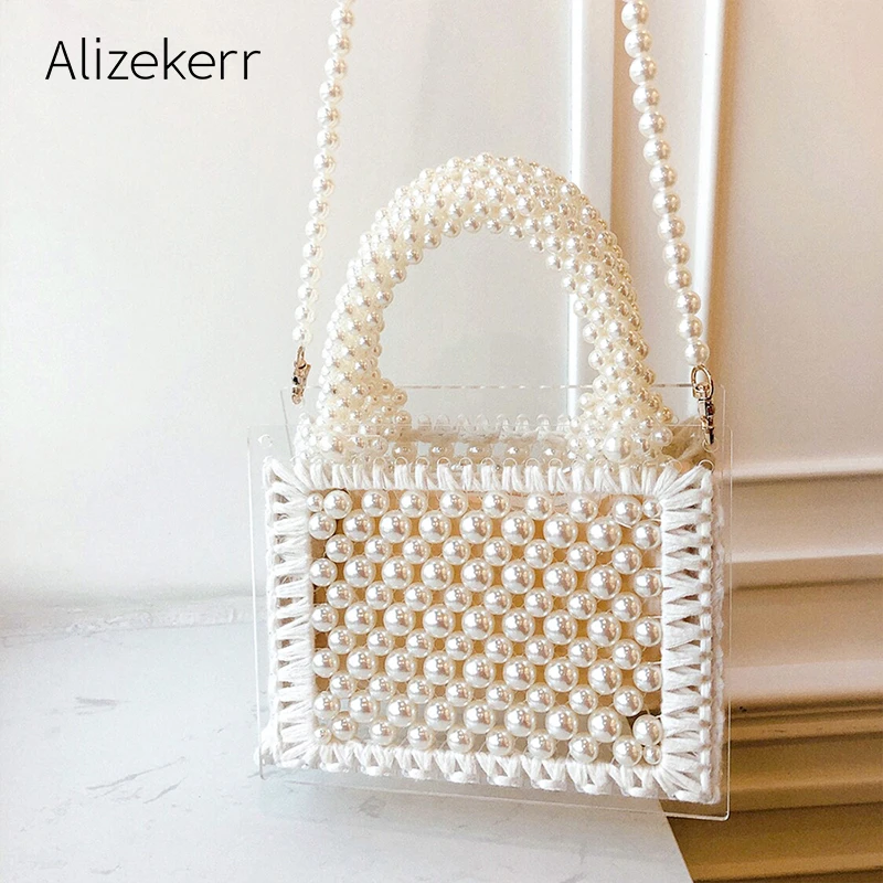 Bolsas de noche de perlas acrílicas de para mujer, carteras transparentes tejidas para mujer, bolso hombro para boda|Cubos| - AliExpress