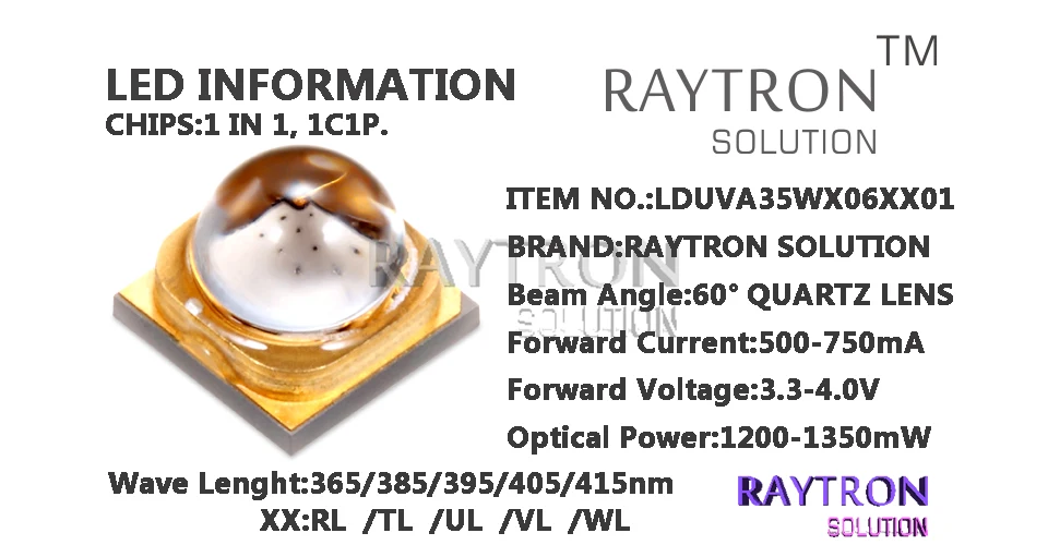 9 Вт raytron фиолетовый светодиодный Диод, УФ клей отверждения, проверка банкнот, pet pee инспекция uv led, 365nm 395nm УФ фонарик чип