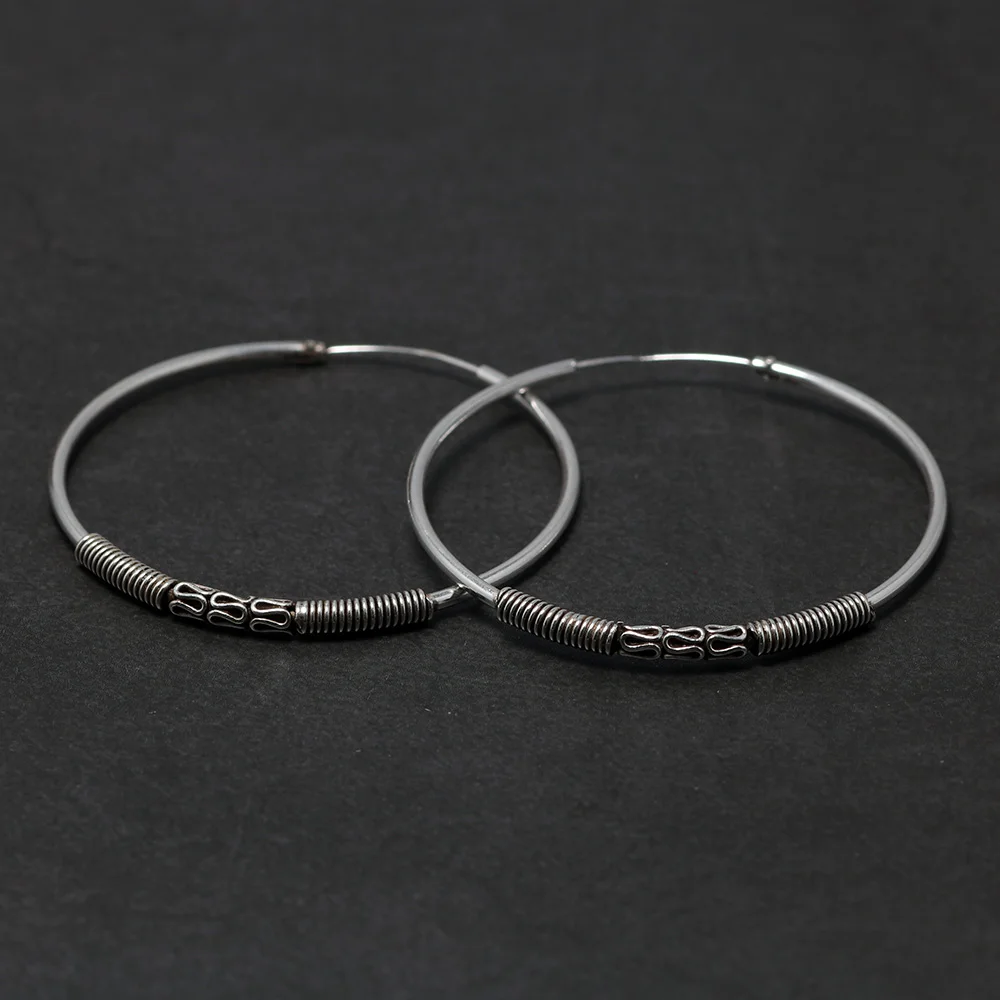 

Wholesale 925 Sterling Silver Simple Big Circle Earrings Retro Punk Thai Silver 45mm Round Hoop Earrings Jewelry