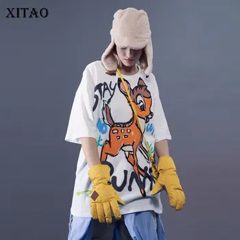 

XITAO Cartoon Print Graffiti O Neck Loose Half Tidal Current T Shirt 2020 Spring Summer New Fashion Original Style Women DMY3846