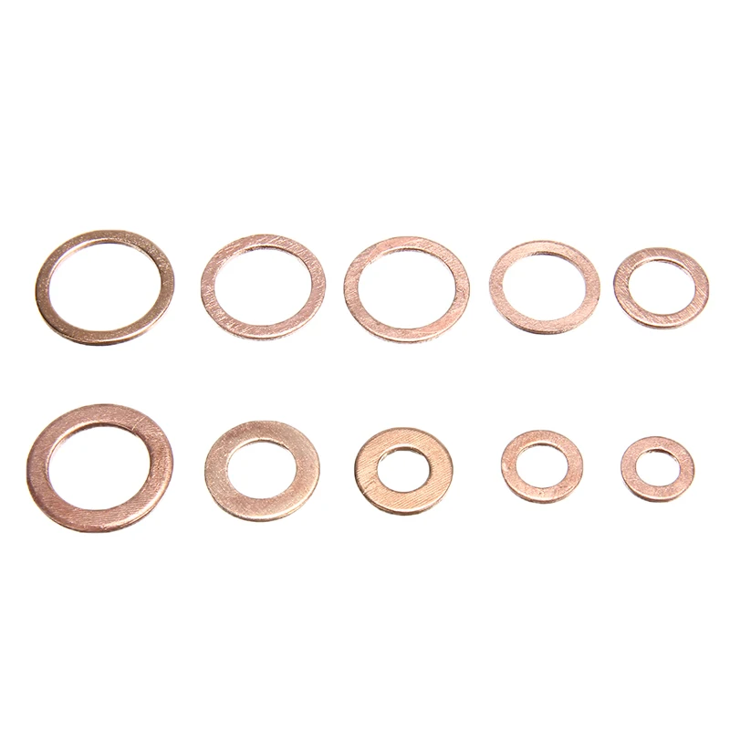 200pcs M5-M14 Solid O Ring Shape Copper Washer Gasket Seal Flat Ring Fuel Hydraulic Fittings Set Accessories
