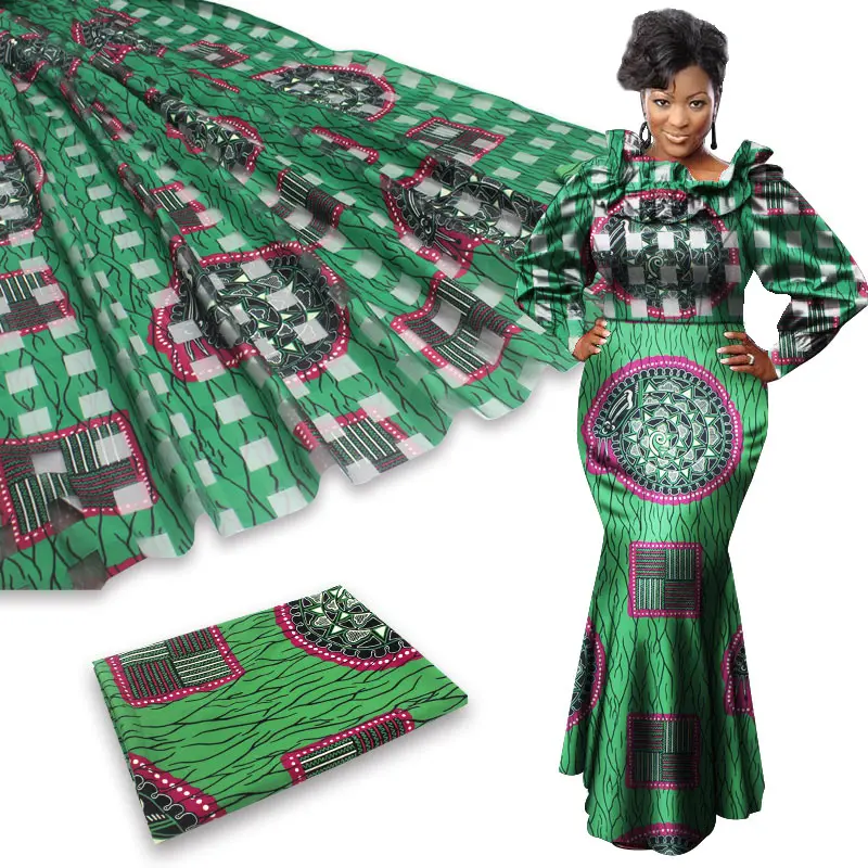 

African fabric green organza silk material soft organza chiffon fabrics for women dress 3+3yards