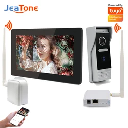 Jeatone ip sem fio sistema de vídeo porteiro para casa chamada vídeo com câmera inteligente wi fi vídeo campainha tela toque completo tuya