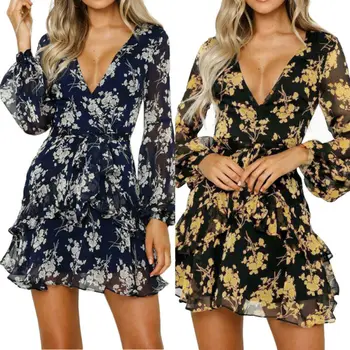 

AU Women Boho Dress Floral Summer Beach Cocktail Evening Party Short Sundress