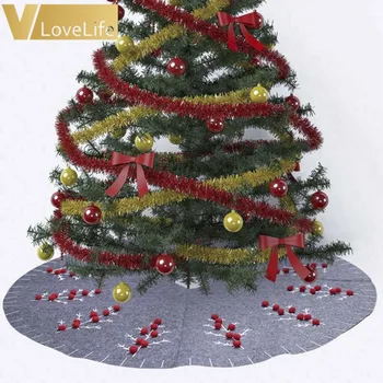 

122cm Chrismtas Tree Skirt Gary 48inch Cute Red Ball Plush Xmas Tree Skirt For Home Party Tree Decoration Supplies