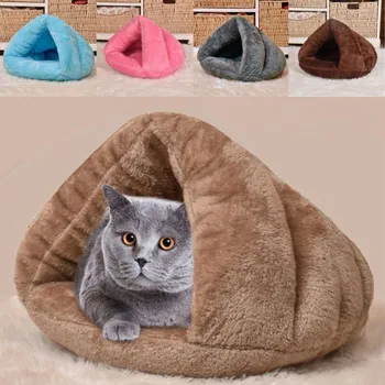 

Pet Cat Dog House Kennel Puppy Cave Sleeping Bed Soft Arctic Velvet Cushion Nest Triangle Pet Nest