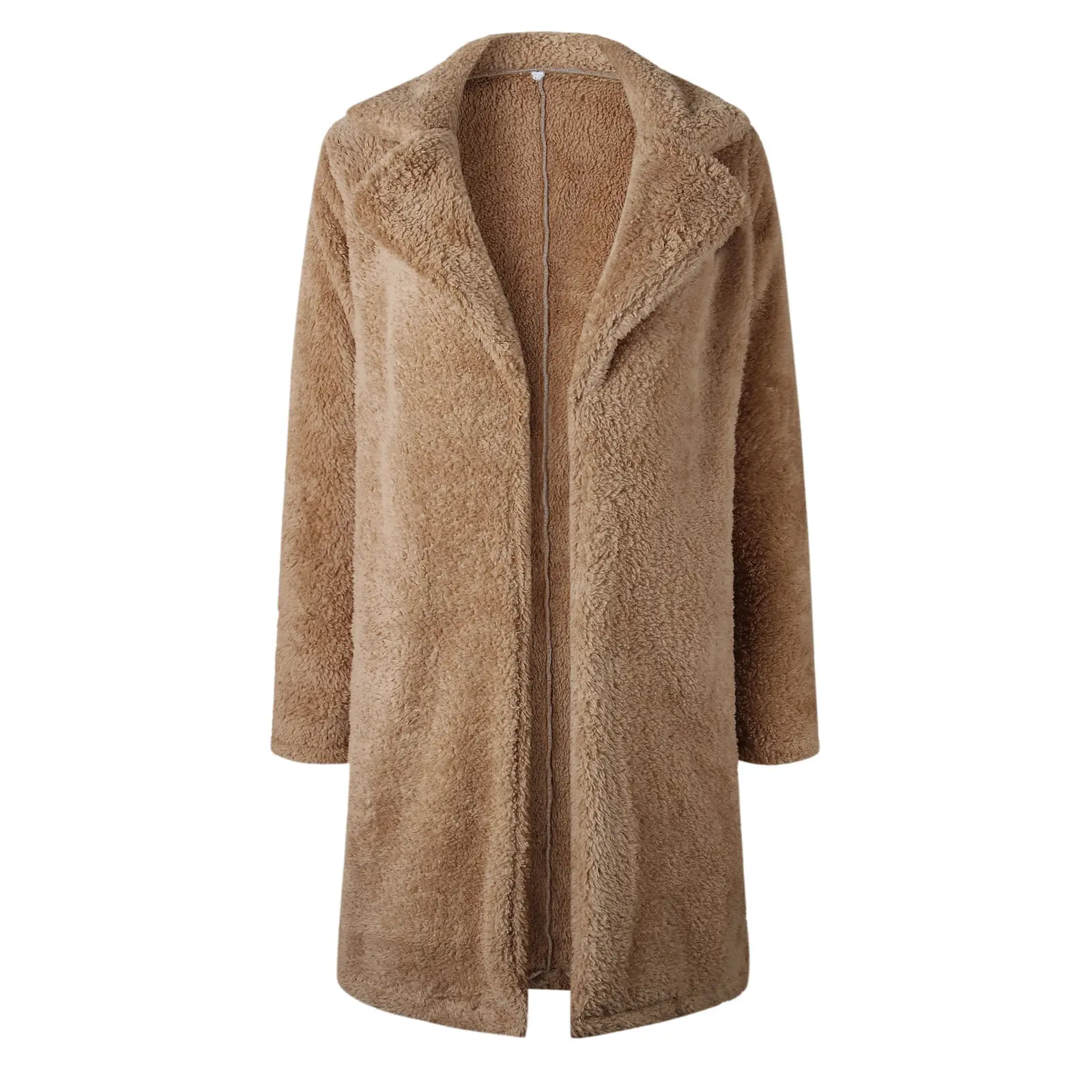 Женское пальто с отворотом плюшевого мишки из искусственного меха, флисовая куртка, длинное пальто, UK