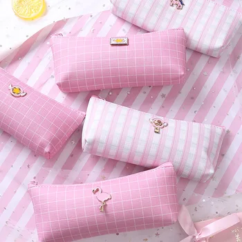 

Wonderful Pink Grid PU Pencil Bag Stationery Storage Organizer Pencil Case School Supply Student Prize