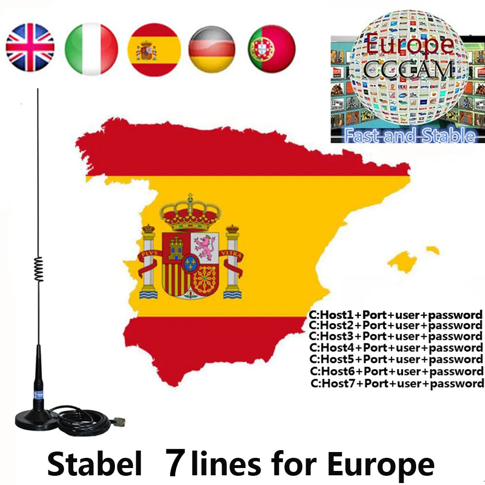 

2020 Newest Fast Stable Europe 7 lines Cccam For 1 Year Spain Satellite Share Server Support DVB-S2 Satellite Receiver