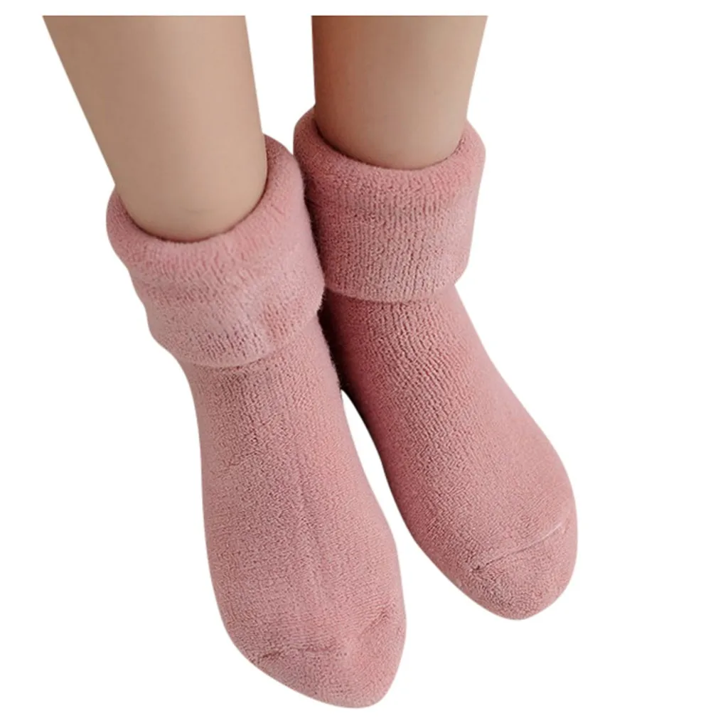 Женские зимние хлопковые махровые носки, одноцветные модные толстые нескользящие носки-тапочки, толстые махровые носки-тапочки, calcetines mujer# pingyou - Цвет: Pink
