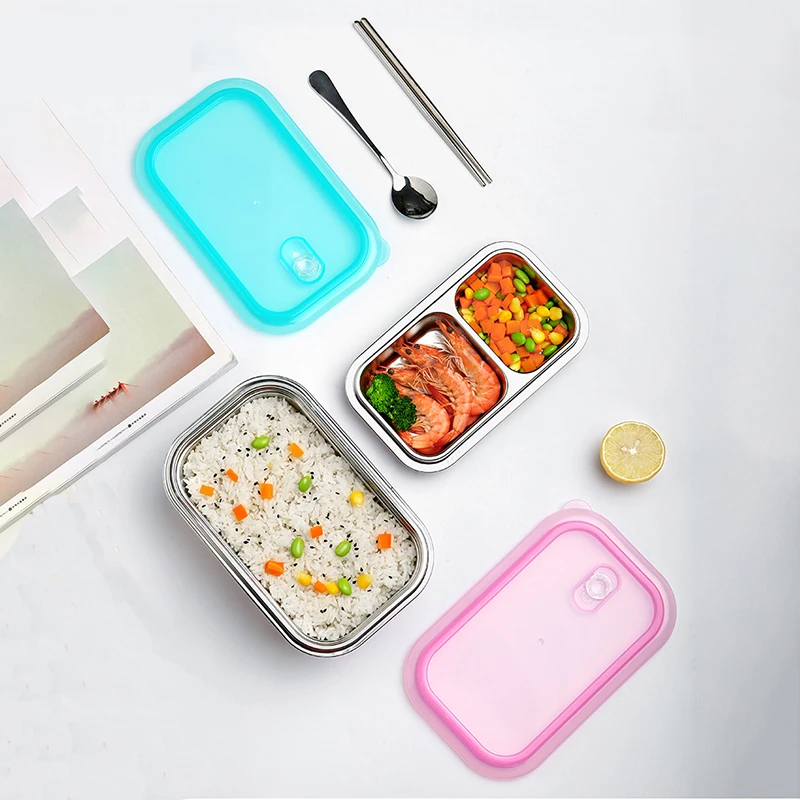 

MICCK 304 Stainless Steel Lunch Box with Compartments Portable Bento Box Food Container With Tableware Leak-proof Non-toxic