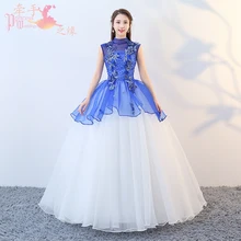 Королевское синее Пышное Дешевое бальное платье с высоким горлом из тюля, вечерние платья с бисером, 16 платьев, Robe De Quinceanera