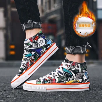 

Men's High-top Canvas Shoes Casual Sports Vulcanized Sneakers High Quality Trainers Young Students Boys Graffiti Anime Footwear